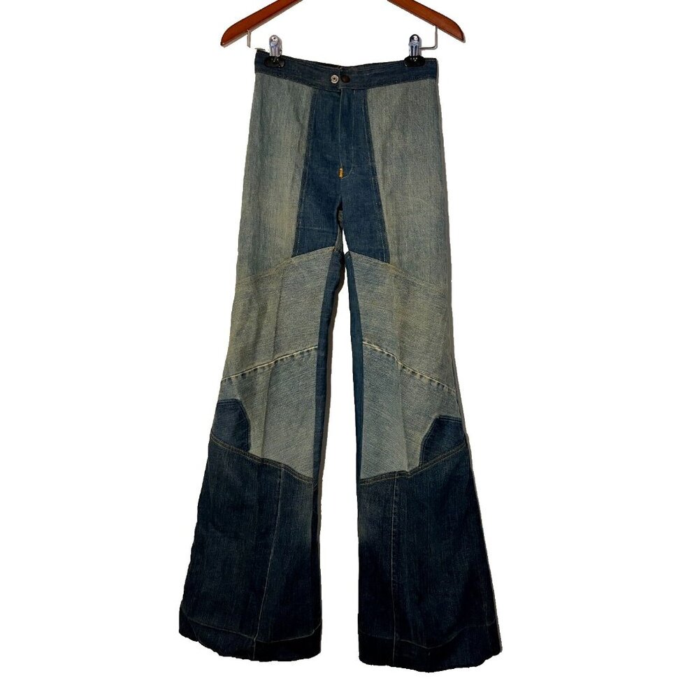 VTG Antonio Giuseppe Women's Paneled 70s Bell Bottom Flare Jeans sz 26x35